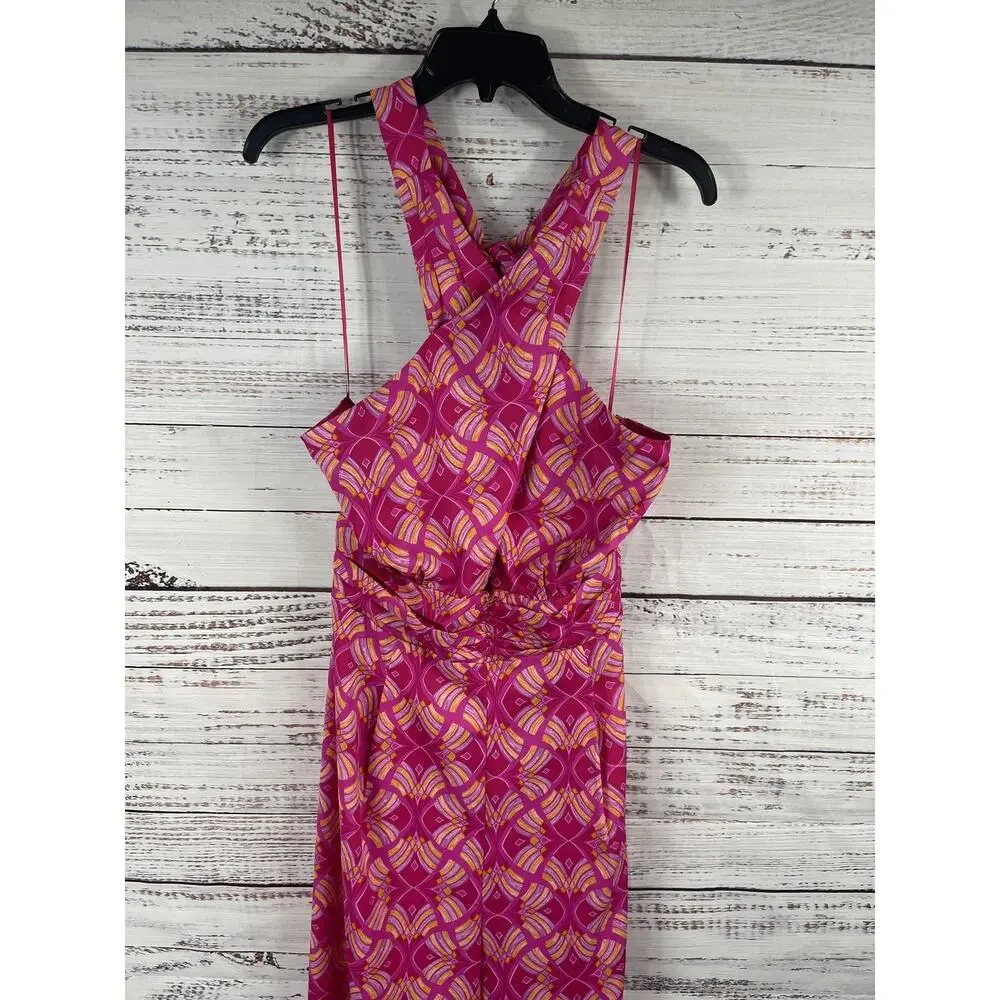 Impressions Jumpsuit Women's Small Pink Geometric Halter Backless Wide Leg - Picture 3 of 12